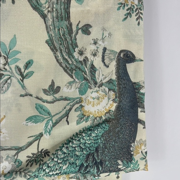 Laura Ashley Peacock Curtains 2 Panels Pole Top Floral Teal Cream 38 x 96 NEW - Picture 2 of 11